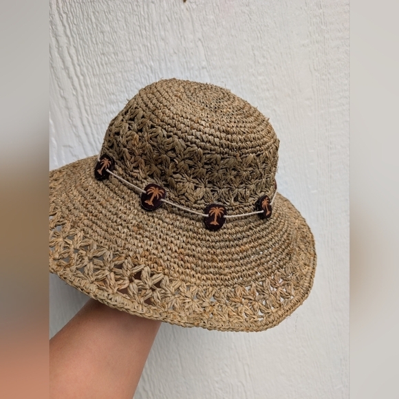 Scala Handcrafted Raffia Sun Hat With Palm Trees Packable Travel Beach Summer - Picture 1 of 6